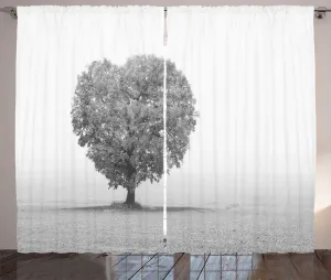 Штора для спальни ABAKUHAUS Дерево в деревенском стиле, в форме сердца, оттенки серого, с присборенной лентой, петлями и крючками, 280 x 225 см, цвет: серо-коричневый Abakuhaus