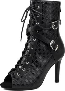 Женские латинские танцевальные ботинки AOQUNFS, обувь для бальных и сальса танцев, ботильоны на молнии, танцевальные туфли на каблуке, модель 12970-1, Black