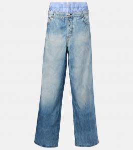 Брюки-кюлоты из хлопкового поплина с эффектом тромплёй Acne Studios, светло-синий