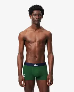 Набор из 3 эластичных хлопковых трусов с логотипом на поясе Lacoste, зеленый