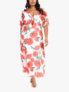 Платье с принтом Poppy и завязкой спереди FASHION SZN Curve, White