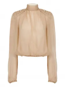 Топ с высоким воротником и объемными рукавами Nina Ricci, нейтральный