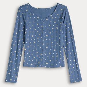 Длинный рукав с пуговицами спереди для девочек 6-20 лет, regular и plus size So, Navy Floral