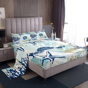 Erosebridal Морской тематический комплект постельного белья для детей в сине-бежевых тонах с изображением ракушек, морских звезд и кораллов, водяная живопись, Navy Blue,khaki