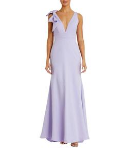Бесплатное платье-русалка с V-образным вырезом и бантом Mac Duggal, фиолетовый