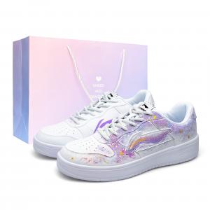 Кроссовки для скейтбординга LiNing Pontoon Boats с противоскользящей, амортизирующей и износостойкой подошвой, низкие, унисекс., белый фиолетовый (розовый фиолетовый special shopping bag)