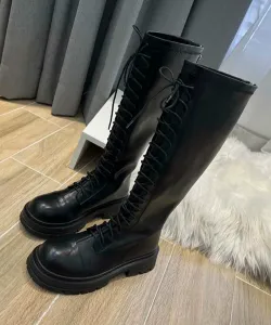 Корейские высокие сапоги на шнуровке из искусственной кожи на платформе Aimoha - Select -, цвет Black