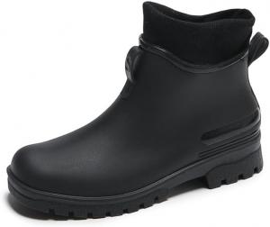 Женские резиновые сапоги для улицы Модные женские резиновые сапоги с утеплителем, водонепроницаемые, противоскользящие, износостойкие взрослые водонепроницаемые обувь однотонного цвета из резины Hhhchpm, Black Velvet