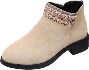 Женские ботильоны модные широкие Бохо ботинки с круглым носком и боковой молнией для путешествий на массивном каблуке Generic, A01-Beige