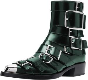 Женские ботинки FSJ классические с острым носком из металла, пряжки, на щиколотку, боковая молния, низкий устойчивый каблук, стильные уличные повседневные туфли, размеры 4-16 US, Green