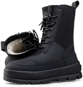 MANYUBEI Женские зимние ботинки, зимние ботинки с толстой подошвой, шнуровка, утолщенные, с меховой подкладкой, водонепроницаемые, средние по голенищу, теплые хлопковые, противоскользящие, для улицы, 39 EU, бежевые