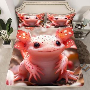 Erosebridal Детский комплект постельного белья Axolotl с 3D принтом, розовый кавайный саламандер, мультяшный дизайн, Pink Grey