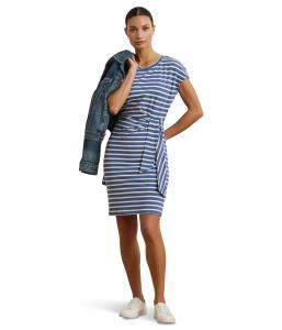 Платье Lauren Ralph Lauren Striped Tie-Front Jersey Dress, Capri Blue/White