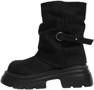 Модные короткие женские ботинки на толстой подошве, однотонные, с круглым носком, повседневный стиль для кампуса, осень-зима Fusecottc, Black