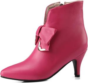 Женские ботильоны VOKLIN с заостренным носком, бантом, элегантные праздничные на молнии, с каблуком-стилето, невысоким каблуком, короткие платьевые ботинки, Rose Red-Velvet Lined
