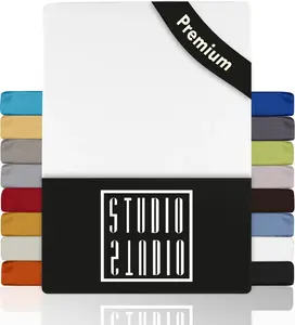 Простыня на резинке Premium 180 x 200 см - 200 x 220 см, 170 г/м², гребенной хлопок с 3% эластана, 100, простыня также подходит для высоких матрасов, пружинных кроватей и водяных кроватей высотой до 35 см - белая STUDIO