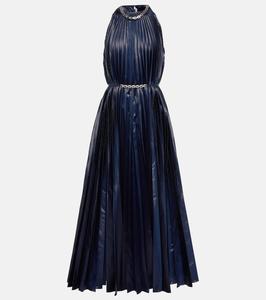 Платье миди из ламе с декоративным воротником-халтер Christopher Kane, темно-синий