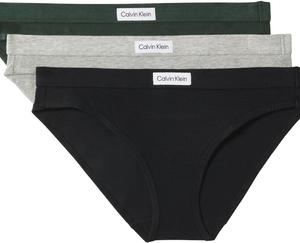 Женские трусики-бикини Calvin Klein Comfort Logo из хлопка и стретч-хлопка, 3 пары, Black/Grey Heather/Deep Forest