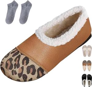 Теплые и роскошные зимние кожаные женские туфли, теплые повседневные зимние ботинки, зимние ботинки с меховой подкладкой, теплые ботинки на каждый день на низком каблуке Generic, Leopard