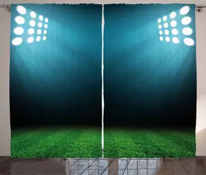 Цифровая штора ABAKUHAUS в деревенском стиле, Ночь на стадионе, универсальная ленточная штора для гостиной с петлями и крючками, 280 x 245 см, цвет Лесной зеленый сине-зеленый Abakuhaus