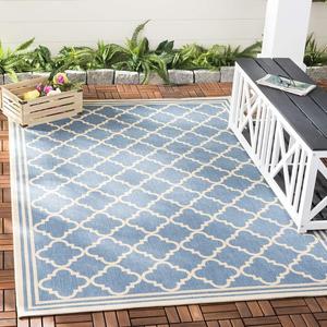 Ковер SAFAVIEH, 122 x 183 см, Beach House Collection Blue/Cream BHS121M Trellis для дома и улицы, без линьки, легко чистится, для патио, заднего двора, крыльца, террасы, прихожей