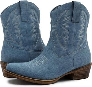 Женские полусапожки GLOBALWIN вестерн-ковбойские, модные ковбойские сапоги для женщин с низким каблуком, Denim Blue