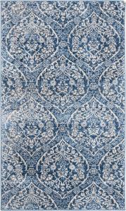 Ковер SAFAVIEH, 61 x 122 см, Brentwood Collection, Navy & Light Grey, цветочный дамасский решетчатый узор, не линяет и прост в уходе, идеален для помещений с высокой проходимостью: прихожая, гостиная, спальня (BNT860M)