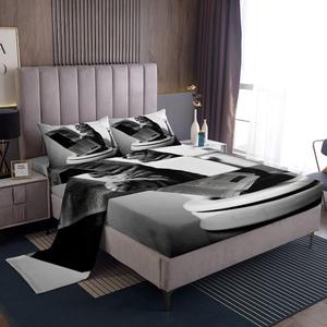 Erosebridal Комплект постельного белья Cat с 3D принтом котят в черно-белых тонах, Black Grey White