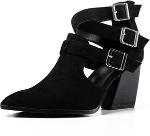 Женские туфли YDN с заостренным носком, на каблуке, массивный средний каблук, ботильоны с вырезами, ремешками и пряжками, размер 4-15 US, Black
