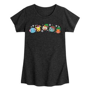 Футболка с новогодним принтом Pokémon для девочек Licensed Character, Heather Black
