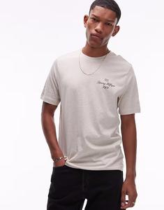 Футболка с надписью бежевого меланжевого цвета Tommy Hilfiger