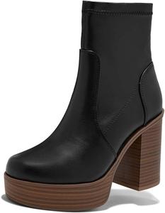 Женские ботильоны YDN с круглым носком, на высоком блочном каблуке, с боковой молнией, зимние праздничные туфли, размеры 4-15 US, Black