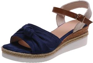 Женские сандалии Ladmiple с клиновидным каблуком, удобные и стильные, на липучке и пряжке на щиколотке, летние повседневные пляжные обувь с открытым носком и платформой, Yk-Blue