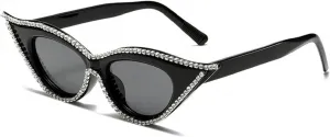 Солнцезащитные очки Melrose Fashion со стразами, модель «Кошачий глаз», женские, блестящие, роскошные, модные, с кристаллами, модель 3008SX, Black