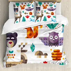 Пододеяльник ABAKUHAUS с изображением кролика, веселый дизайн в стиле поп-арт, защита от клещей, подходит для аллергиков, с наволочками, 200 см x 200 см - 80 x 80 см, разноцветный