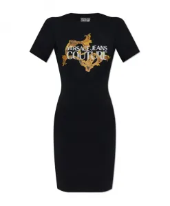 Платье с принтом и блестящими аппликациями Versace Jeans Couture, черный