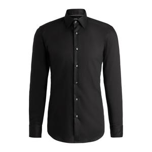 Рубашка облегающего кроя из легкогладящегося хлопкового поплина BOSS, черный