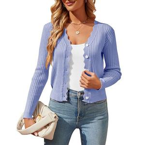 Женский укороченный вязаный кардиган с v-образным вырезом на пуговицах Green Elysium, Sky Blue