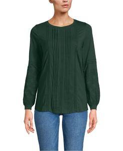 Женская легкая трикотажная блузка с кружевом, длинными рукавами и складками Lands' End, Pine valley