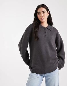 Рубашка-поло ASOS DESIGN из высококачественной овечьей шерсти темно-серого цвета