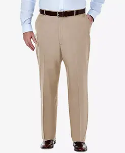 Мужские брюки Big & Tall Premium No Iron Khaki Classic Fit с плоской передней частью и скрытым расширяющимся поясом Haggar, коричневый/бежевый