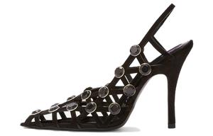 125 мм Замшевые Босоножки-лодочки с ремешком на щиколотке и декором The Attico