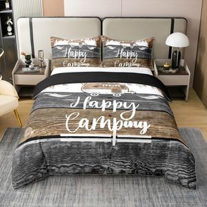 Erosebridal Комплект постельного белья Happy Camping Woodland Cabin из 100% хлопка в коричнево-белую полоску, Brown White