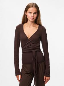 Pieces Футболка с длинными рукавами «Pcroya» темно-коричневого цвета