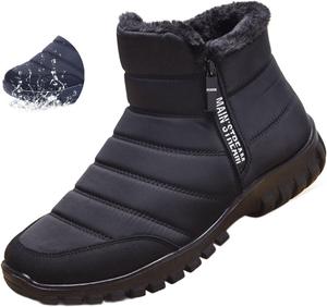 Мужские зимние ботинки для снега, утепленные мехом, теплые ботильоны, застежка на молнии, удобная обувь для прогулок, легкие, водонепроницаемые Generic, черный
