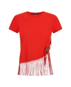 Футболка с бахромой и медальоном Roberto Cavalli, красный