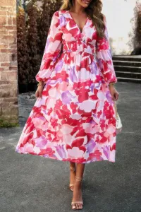 Платье в стиле бохо с V-образным вырезом, А-силуэтом, завышенной талией и длинными рукавами Truedames