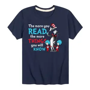 Футболка с рисунком кота в шляпе Доктора Сьюза "Больше вещей, которые ты знаешь" для мальчиков 8-20 лет Licensed Character, синий