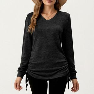 Женский топ с длинным рукавом, V-образным вырезом и боковой шнуровкой Anna-Kaci, Black