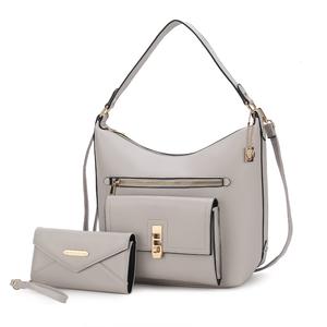 Clara Женская Сумка Через Плечо из Веганской Кожи с Кошельком на Запястье - 2 предмета MKF, светло-серый